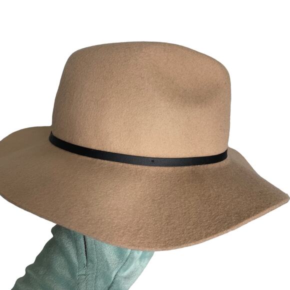 Wide Brim Brown Wool Hat with Faux Leather Detail OS - Picture 2 of 6